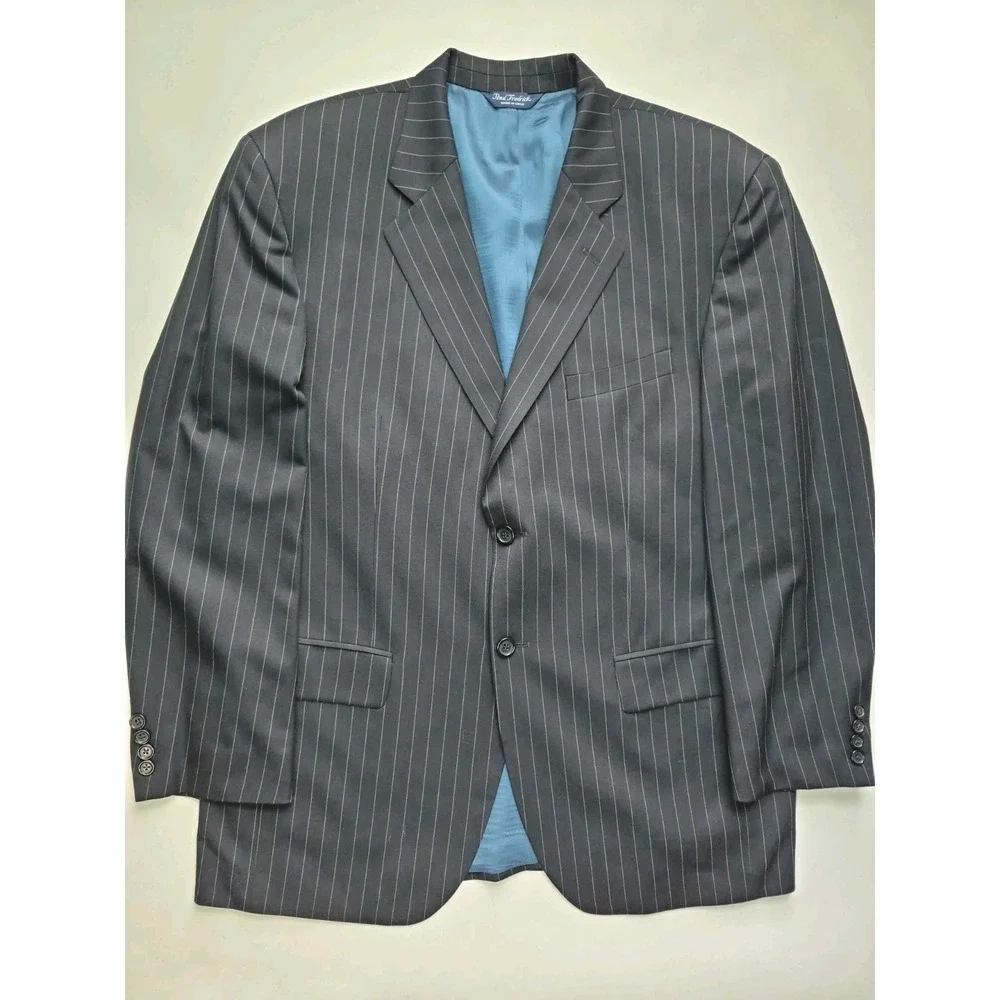 Paul Fredrick Mens Navy Pinstripe Wool Sports Coat 42R 2 Button Blazer USA